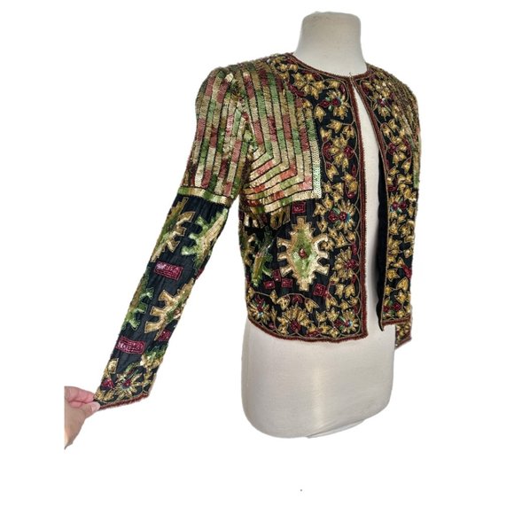 Vintage Adrianna Papéll Beaded & Sequined Crop Jacket | Size Small - Picture 4 of 8